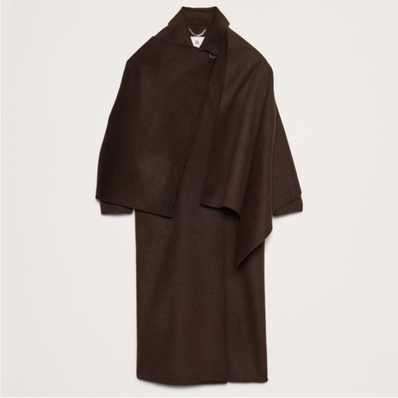 BRAND NEW! BR Chocolate Brown Oversized Double-Faced Wool Cape Coat - Picture 5 of 9